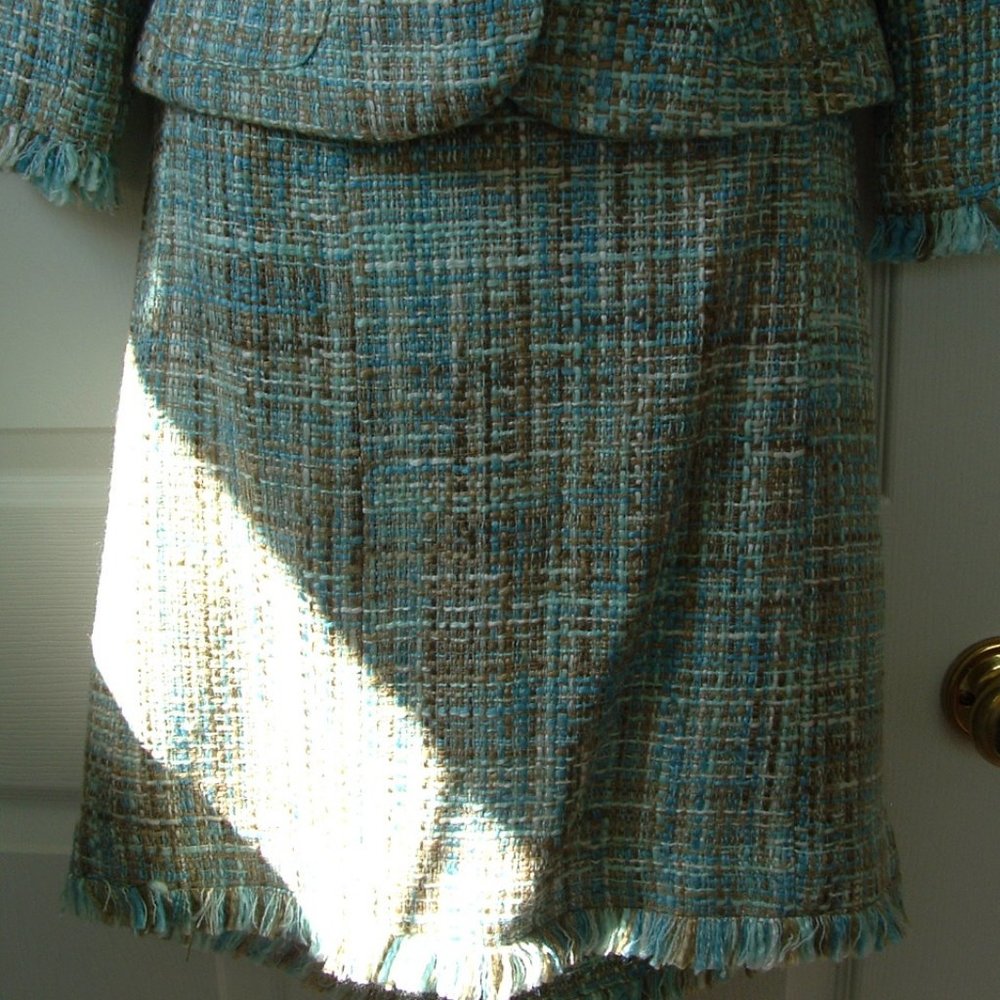 Jonathan Martin Tweed Suit Blazer Skirt Fringed - Picture 8 of 13